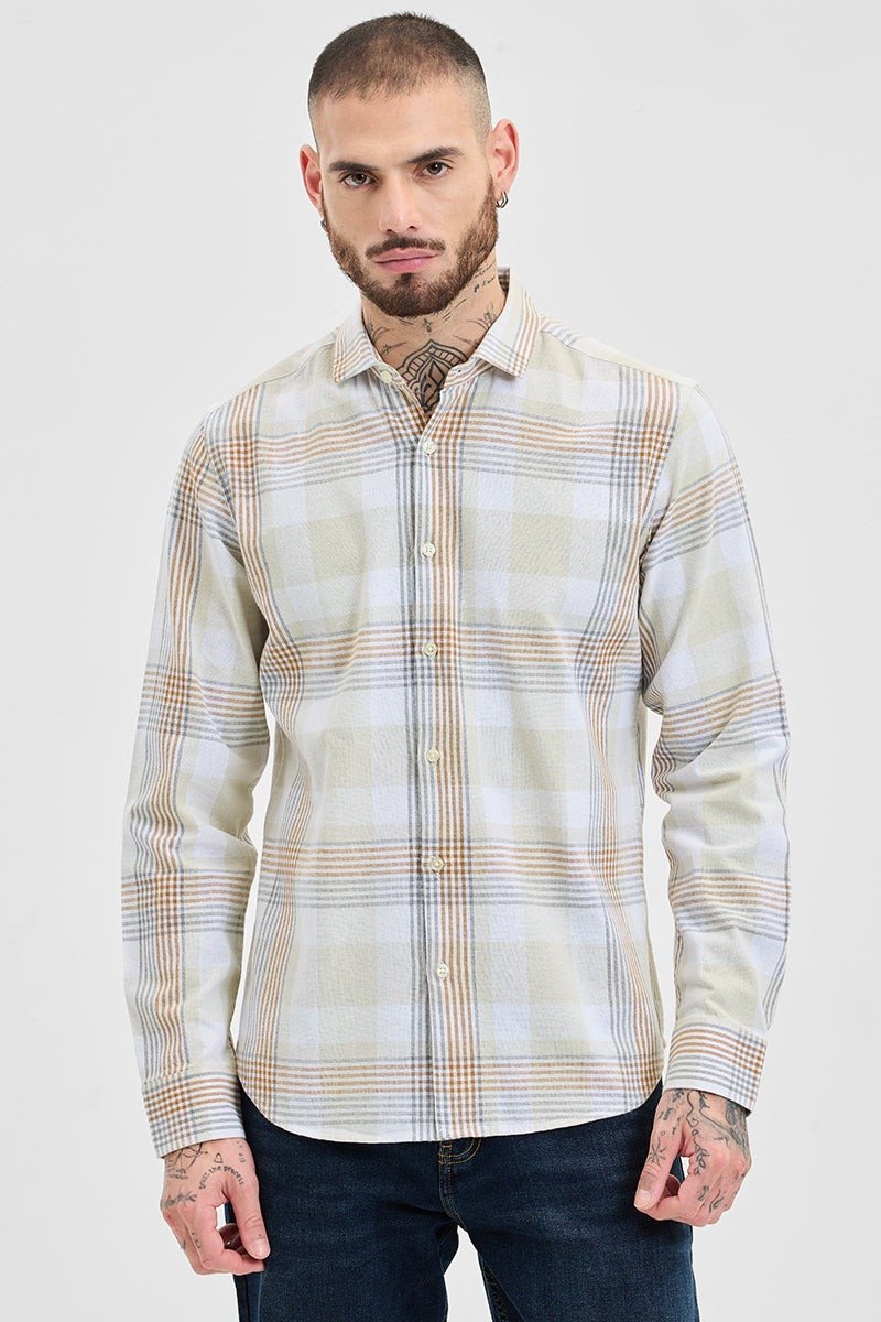 Beige Checks Slim Fit Shirt